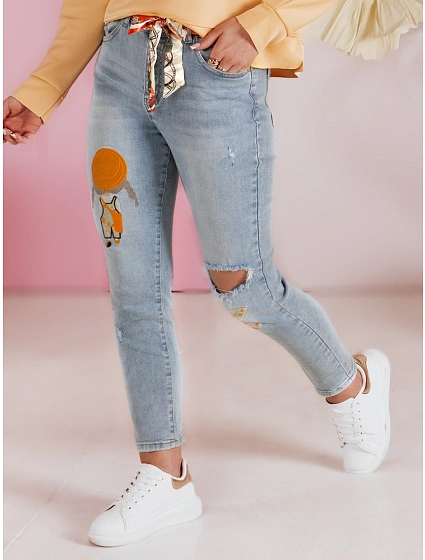 Dámské džínové kalhoty slim fit s páskem GIRLHOOD modré FashionStreet UY2484 Dámské džínové kalhoty slim fit s páskem GIRLHOOD modré FashionStreet UY2484