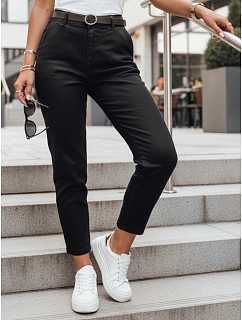Dámské kalhoty slim fit s opaskem TAIRONIK, černé, FashionStreet UY2721