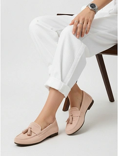 Dámské semišové mokasíny s chokery růžové FashionStreet ZY1364