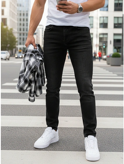 Pánské džíny slim fit černé FashionStreet UX4483 Pánské džíny slim fit černé FashionStreet UX4483