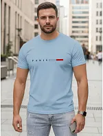 Pánské bavlněné tričko s nápisem PARIS, světle modré, FashionStreet NX5139R Pánské bavlněné tričko s nápisem PARIS, světle modré, FashionStreet NX5139R