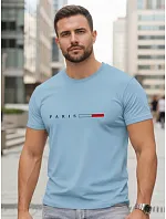 Pánské bavlněné tričko s nápisem PARIS, světle modré, FashionStreet NX5139R Pánské bavlněné tričko s nápisem PARIS, světle modré, FashionStreet NX5139R
