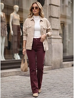 Dámské džíny s širokými nohavicemi a vysokým pasem v bordové barvě FashionStreet UY3105 Dámské džíny s širokými nohavicemi a vysokým pasem v bordové barvě FashionStreet UY3105