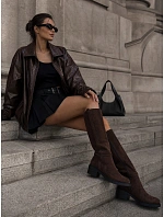 Dámské hnědé semišové kozačky na podpatku FashionStreet ZY1436 Dámské hnědé semišové kozačky na podpatku FashionStreet ZY1436