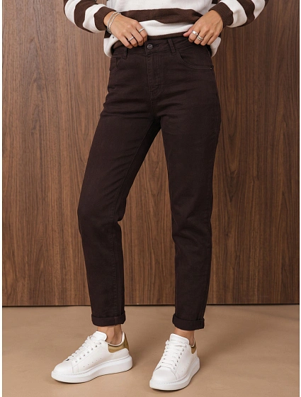 Džíny dámské s vysokým pasem mom fit hnědé FashionStreet UY3224 Džíny dámské s vysokým pasem mom fit hnědé FashionStreet UY3224