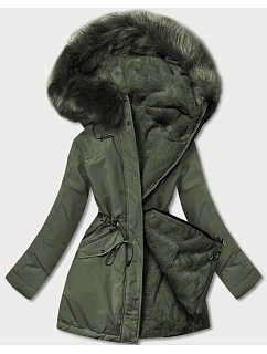 Teplá dámská zimní bunda oboustranná khaki (w610)