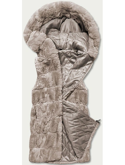 Béžová kožešinová vesta s kapucí (B8059-12) Béžová kožešinová vesta s kapucí (B8059-12)