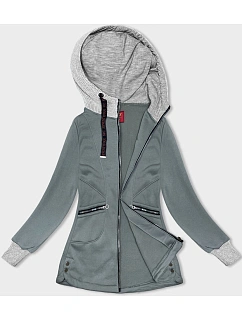 Dámský svetr s kapucí šedozelený (AMG-312A)