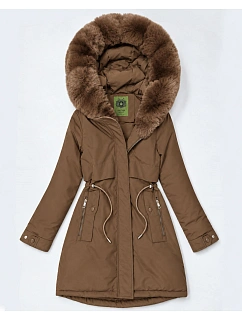 Damska parka zimowa z futerkiem brązowa (CAN-2508)