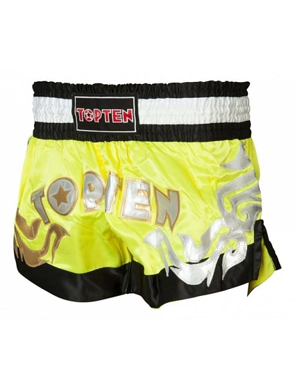 Kickboxerské šortky "TOP TEN" NEON žlutá a černá Kickboxerské šortky "TOP TEN" NEON žlutá a černá