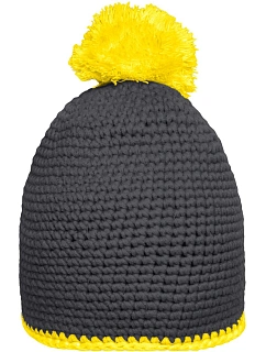 Daiber MB 7964 Háčkovaná čepice s kontrast. lemem a bambulí 03.7964 carbon/yellow