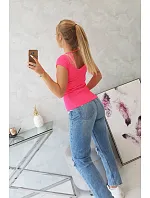 Halenka s krajkovým výstřihem růžová neonová Halenka s krajkovým výstřihem růžová neonová