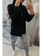 Tunika na zip s kapucí Oversize černá Tunika na zip s kapucí Oversize černá