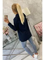 Oversize tmavě modrá tunika na zip s kapucí
