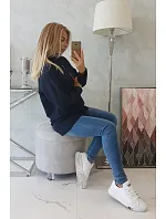 Oversize tmavě modrá tunika na zip s kapucí