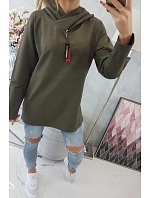 Tunika na zip s kapucí Oversize khaki barva Tunika na zip s kapucí Oversize khaki barva