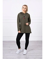Tunika na zip s kapucí Oversize khaki barva Tunika na zip s kapucí Oversize khaki barva