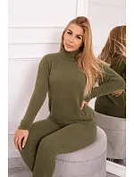 Dvoudílný svetrový set z alpaky v barvě khaki