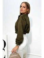 Semišová mikina na zip khaki