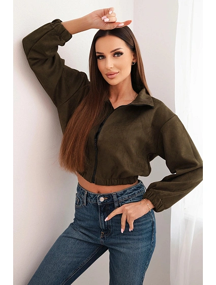 Semišová mikina na zip khaki
