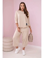 Bavlněná mikina kalhoty set béžový Bavlněná mikina kalhoty set béžový