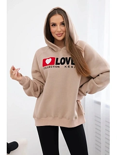 Zateplená bavlněná mikina s kapucí Love tmavě béžová