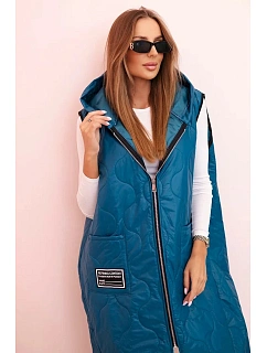 Dámská prošívaná vesta Plus Size s kapucí na zip mořská