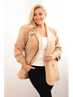 Dámská elegantní plus size sako camelová