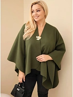 Dámské pončo Plus Size s broží zelená khaki Dámské pončo Plus Size s broží zelená khaki