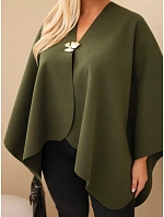 Dámské pončo Plus Size s broží zelená khaki Dámské pončo Plus Size s broží zelená khaki