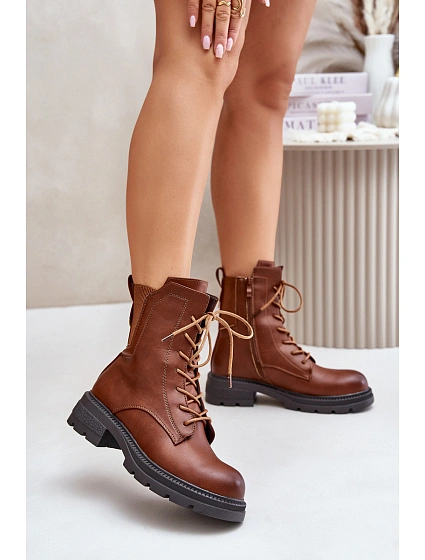Zateplené boty workery na zip hnědé Leairae Zateplené boty workery na zip hnědé Leairae