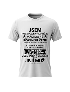 Pánské bavlněné tričko s potiskem - JSEM ROZMAZLENÝ MANŽEL - bílé