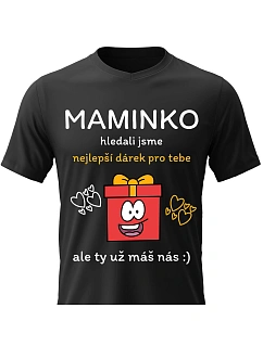 Dámské bavlněné tričko s potiskem - NEJLEPŠÍ DÁREK PRO MAMINKU - černé 