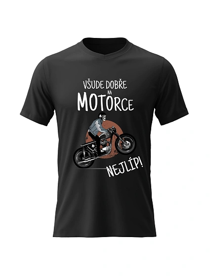 Dámské bavlněné tričko s potiskem - VŠUDE DOBŘE NA MOTORCE NEJLÍP! - černé Dámské bavlněné tričko s potiskem - VŠUDE DOBŘE NA MOTORCE NEJLÍP! - černé
