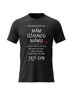 Pánské bavlněné tričko s potiskem - MÁM ÚŽASNOU MÁMU - černé