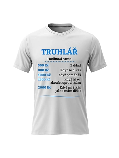 Pánské bavlněné tričko s potiskem - HODINOVÁ SAZBA - TRUHLÁŘ - bílé