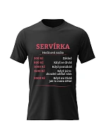 Dámské bavlněné tričko s potiskem - HODINOVÁ SAZBA SERVÍRKA - černé