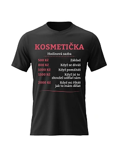 Dámské bavlněné tričko s potiskem - HODINOVÁ SAZBA KOSMETIČKA - černé