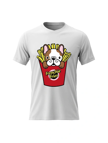 Pánské bavlněné tričko s potiskem - FRENCHIE FRIES - bílé Pánské bavlněné tričko s potiskem - FRENCHIE FRIES - bílé