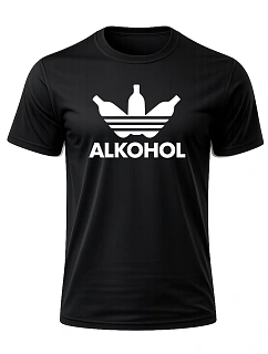Pánské bavlněné tričko s potiskem - ALKOHOL - černé  