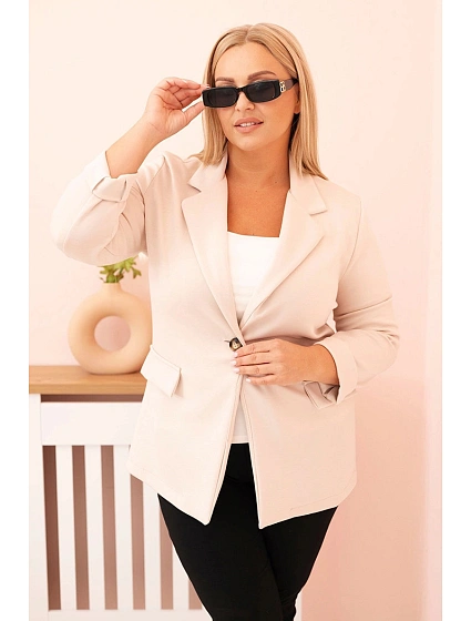 Dámská viskózová plus size s dlouhým rukávem a límcem béžová Dámská viskózová plus size s dlouhým rukávem a límcem béžová
