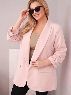 Dámské sako Plus Size elegantní pudrově růžové
