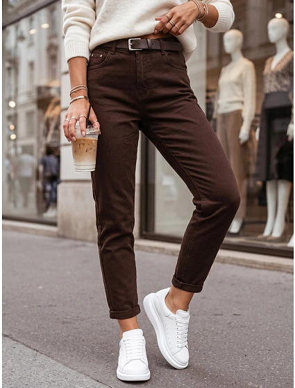 Dámské džíny Mom Fit s hnědým páskem FashionStreet UY3129 Dámské džíny Mom Fit s hnědým páskem FashionStreet UY3129