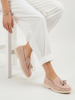 Dámské semišové mokasíny s chokery růžové FashionStreet ZY1362