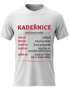 Dámské bavlněné tričko s potiskem - HODINOVÁ SAZBA KADEŘNICE - bílé