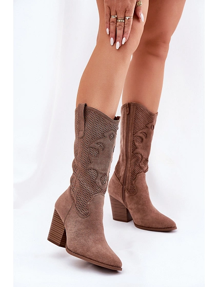 Prodyšné Cowboy Boty Na Podpatku S.Barski HY51-606 Hnědé Prodyšné Cowboy Boty Na Podpatku S.Barski HY51-606 Hnědé