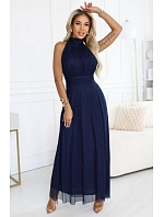 636-2 VERONICA luxusní dlouhé šaty s brokátovým akcentem a elegantním střihem - námořnická modř 636-2 VERONICA luxusní dlouhé šaty s brokátovým akcentem a elegantním střihem - námořnická modř