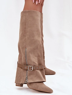 Kozačky na podpatku 2502A-1 khaki - Step in style