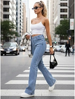 Dámské modré džíny s širokými nohavicemi FashionStreet UY2971 Dámské modré džíny s širokými nohavicemi FashionStreet UY2971