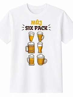 Pánské bavlněné tričko s potiskem - MŮJ SIX PACK - bílé 